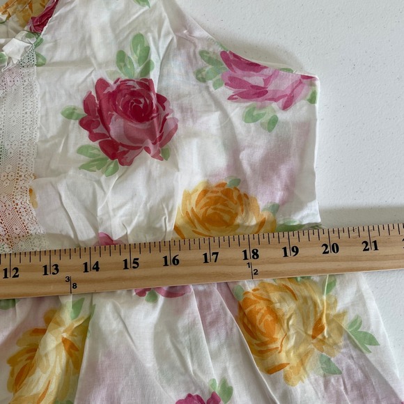 Vintage Laura Ashley Floral Cotton Nightgown L Pink Rose Lace Ruffle Cottage - Picture 8 of 9